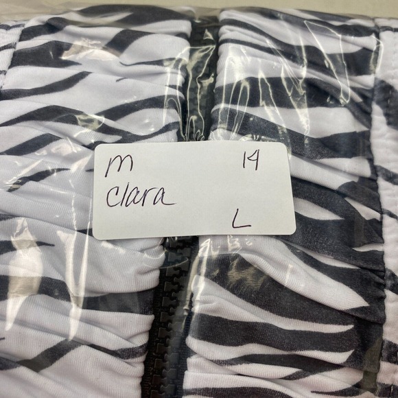 Clara Sun Woo Jacket Womens Large Animal Print Black White Shirred Stretchy Zip - Picture 14 of 14